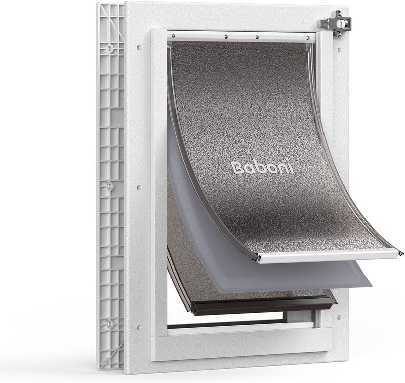 baboni 3-Flaps Pet Door for Interior and Exterior Doors, Durable Plastic Frame and Telescoping Tunnel, Aluminum Lock/Metal Panel, Strong Magnetic Flaps, Never Rust Dog Door (Pets Up to 40 Lb) -Medium - Image 1